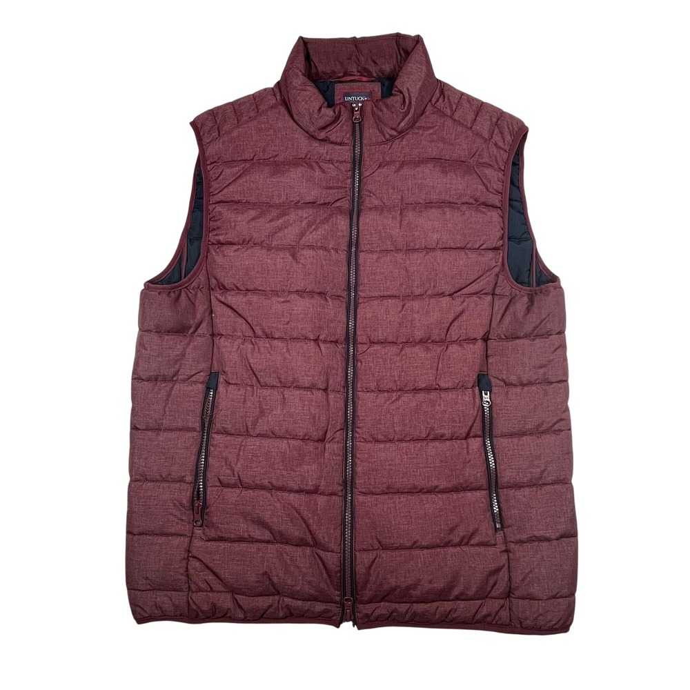 UNTUCKit Puffer Vest Mens Large Burgundy Thierry Quilted Full Zip Mock Neck